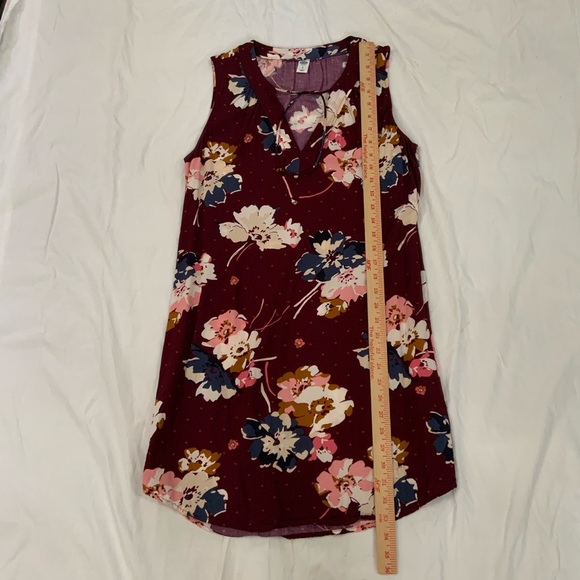 Old Navy Womens Small Dress Shift Burgundy Floral Print V Neck Tie Neckline - Picture 11 of 12